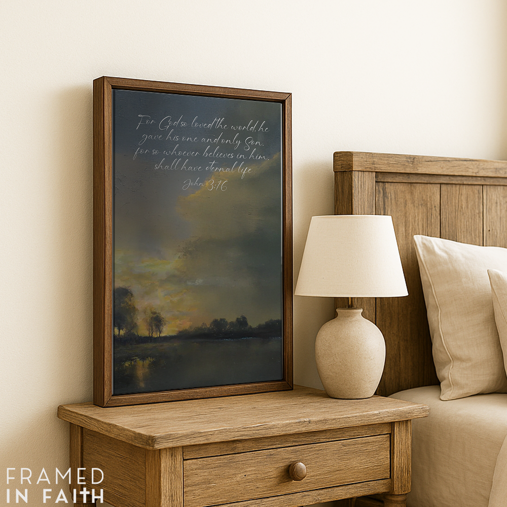 Sunset Lake Landscape Custom Bible Verse Print