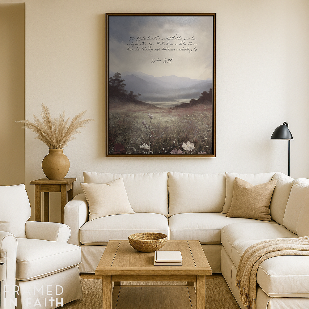 Custom Bible Verse Wall Art Moody Mountain Landscape