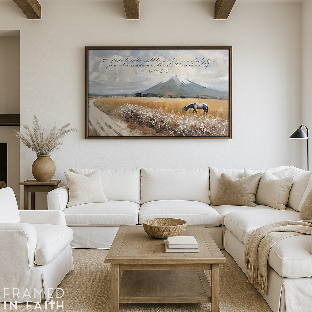 Horse & Mountain Landscape Custom Scripture Print