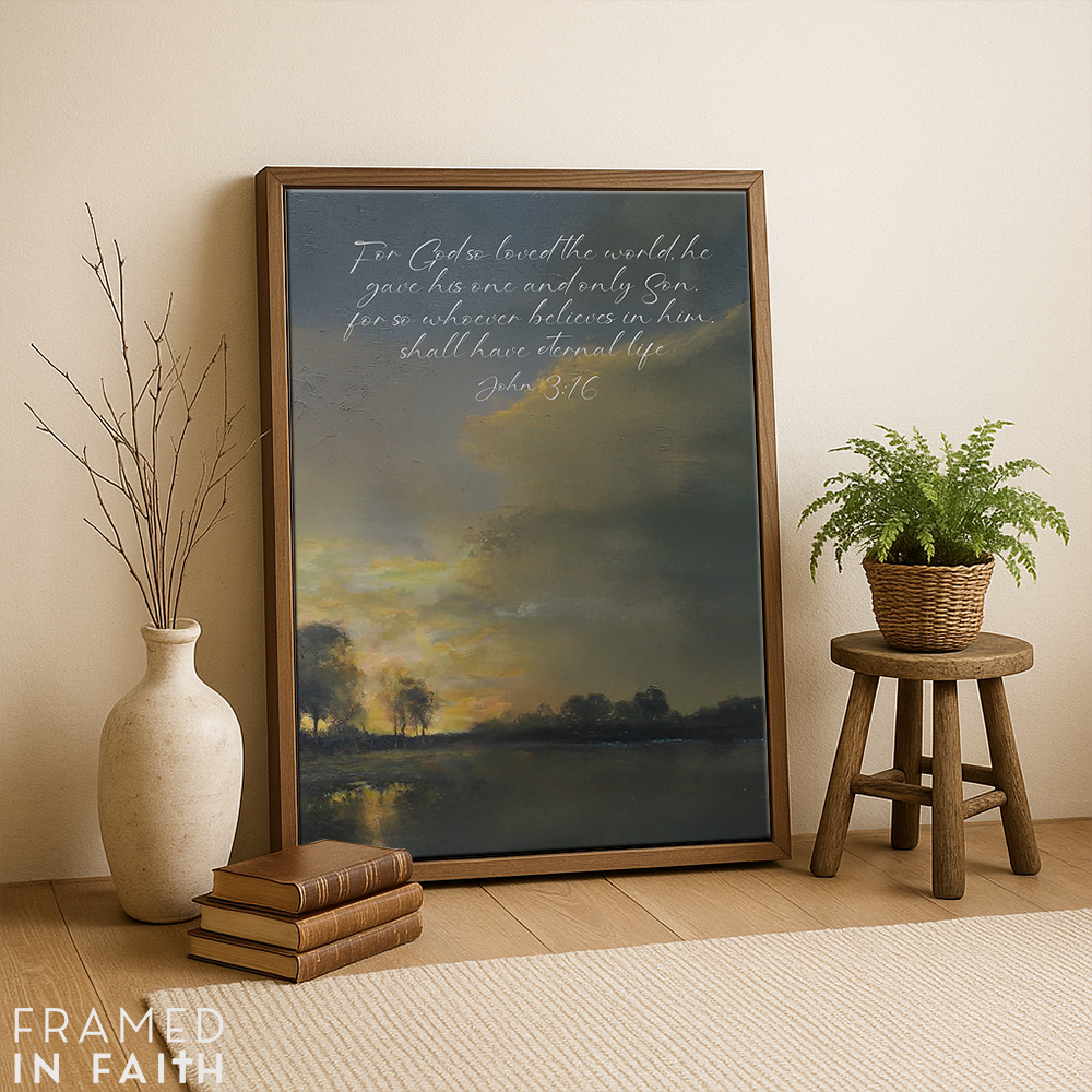 Sunset Lake Landscape Custom Bible Verse Print