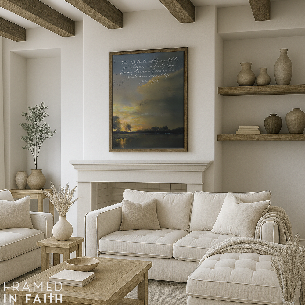 Sunset Lake Landscape Custom Bible Verse Print