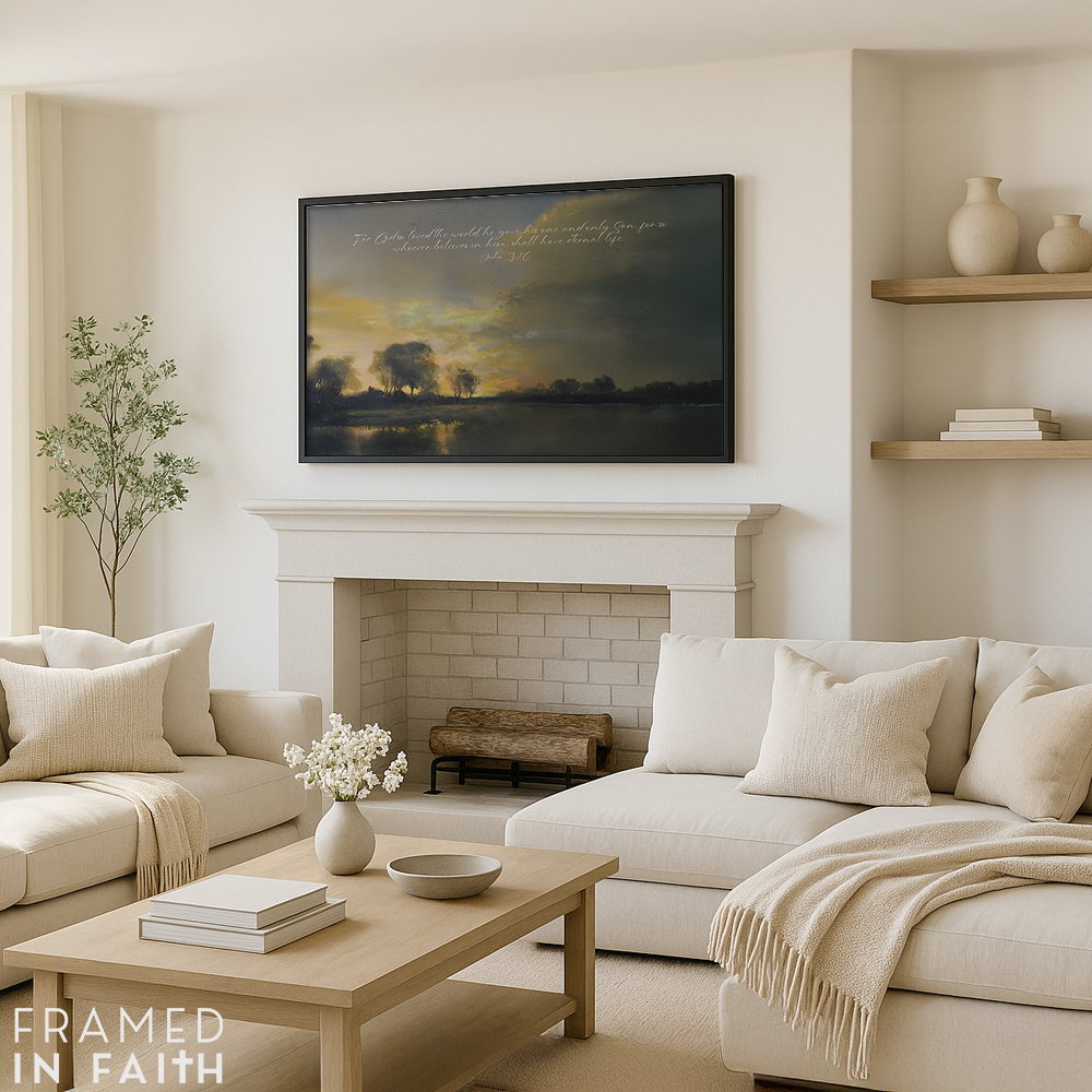 Sunset Lake Landscape Custom Bible Verse Print